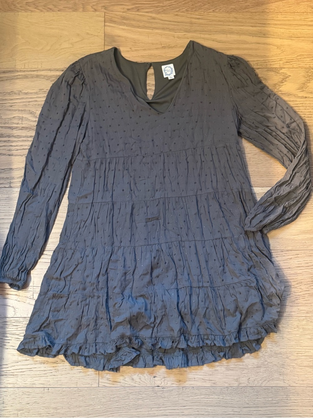 Blue Rain Gray Textured Long-Sleeve Tiered Tunic